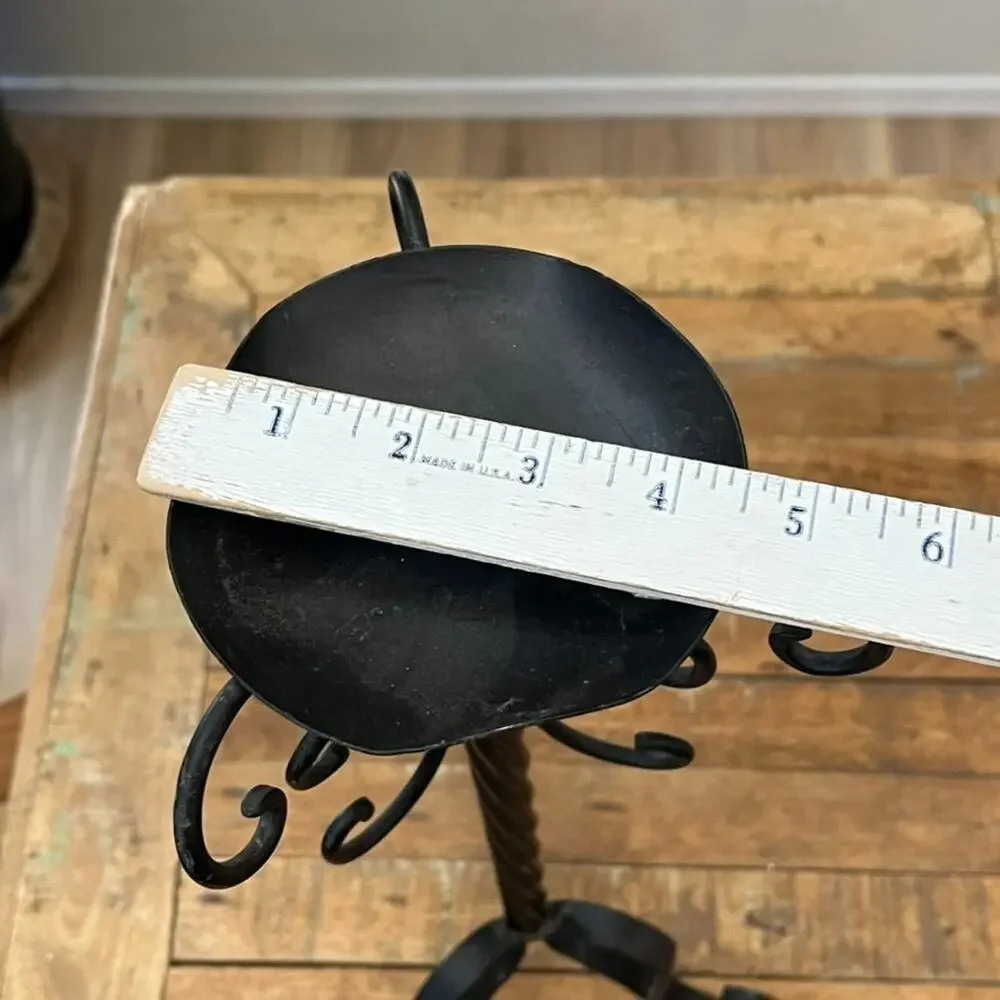 Vintage Black Metal Scroll Candle Holders Stand